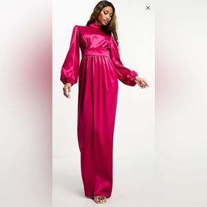 Flounce London Balloon Sleeve Maxi Dress in Fuschia